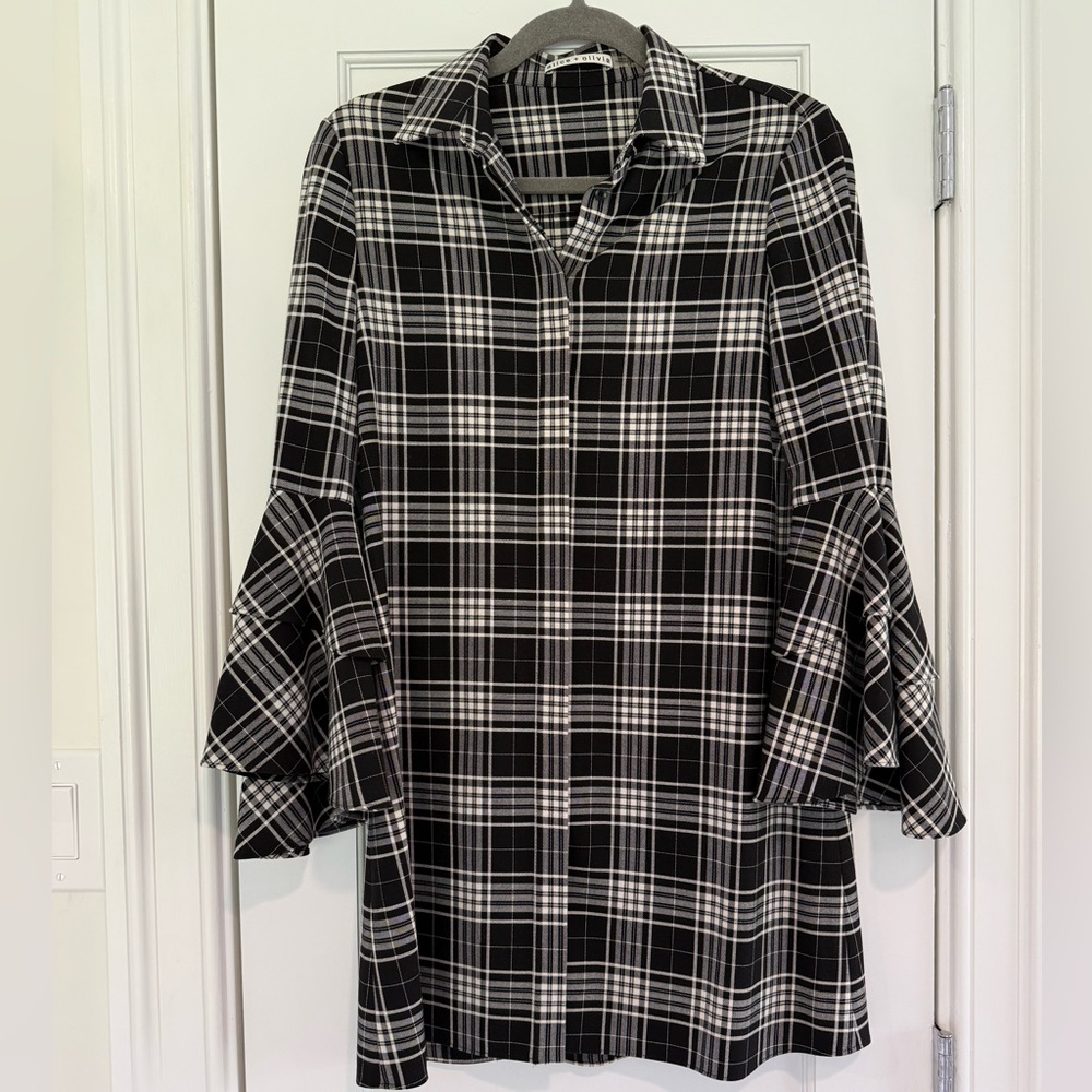 Alice + Olivia Plaid Button Up Mini Dress